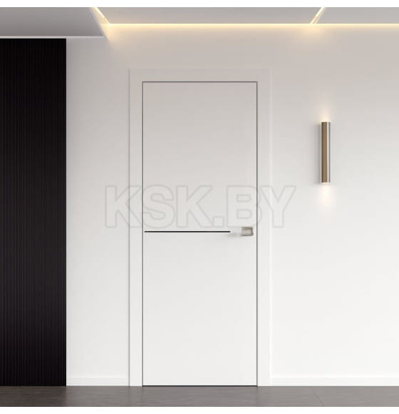 Дверное полотно "Line" 7 ,2000х600х38мм,Белый,черный молдинг