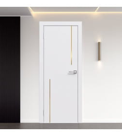 Дверное полотно "Line" 6 ,2000х900х38мм,Эмаль,Белый,золотой молдинг