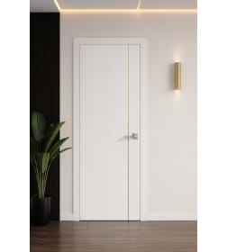 Дверное полотно "Line" 5 ,2000х700х38мм,Белый,золотой молдинг