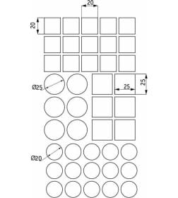 Подкладка самоприлипающая фетровая микс (d20, 20 х 20 - 15 штук d25, 25 х 25 - 6 штук) белая Pacific PC 6001 WH