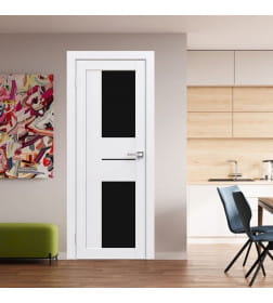 Дверь межкомнатная Flash 22,2000х600х38мм,Белый,стекло черное