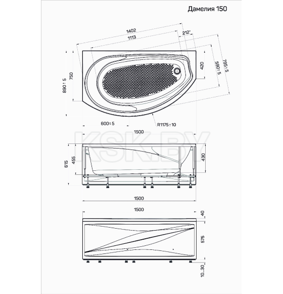 Ванна акриловая 1Marka Damelia 150х90 L (01дам1590л) 
