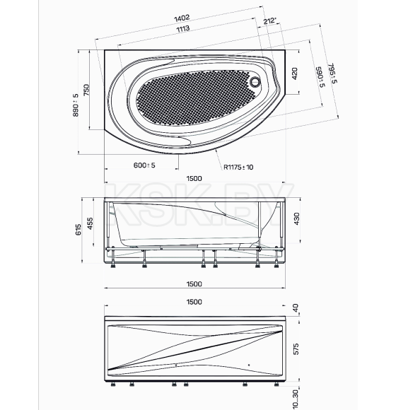 Ванна акриловая 1Marka Damelia 150х90 R (01дам1590п) 