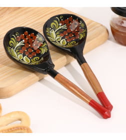 Ложка полубаская с росписью ягодка 19×6 см, МИКС