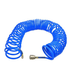 Шланг полиуретановый спиральный 5мм х 8мм х 15м с быстросъемными соединениями 1/4", 7 бар, голубой, GEKO