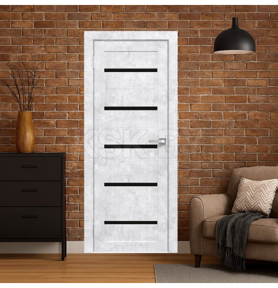 Дверное полотно Амати М01, 700х2000, Экошпон,Бетон снежный,стекло черное