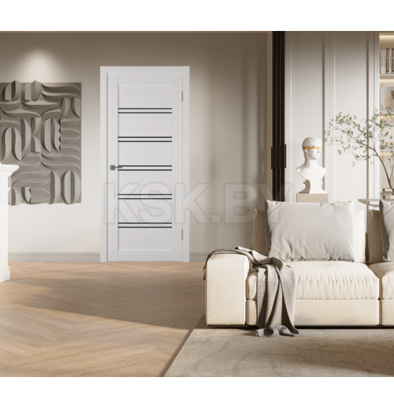 Дверное полотно Atum Pro 28X  Milky white,Black gloss  2000х800х39мм