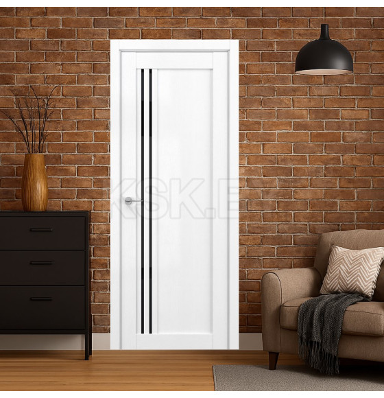 Дверное полотно V9 Вайт вуд 2000х600х35мм,стекло черное