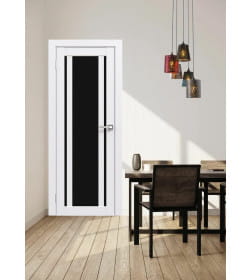 Дверное полотно Flash 11,2000х600х38мм,Белый,стекло черное