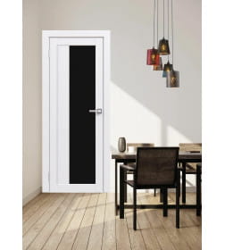 Дверь межкомнатная Flash 09,2000х600х38мм,Белый,стекло черное