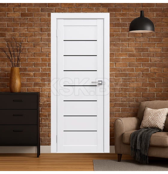 Дверь межкомнатная 01,2000х900х38мм,Белый,стекло черное