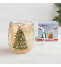 Кружка стеклянная с двойными стенками, 380 мл., Christmas-1, PERFECTO LINEA
