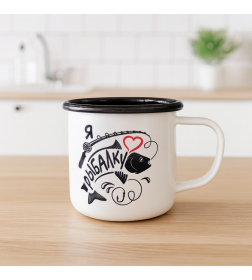 Кружка эмалированная "Белая, Рыбалка" 0,4 л САНТЭКС