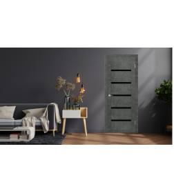 Дверное полотно ST8 Бетон темный,стекло черный лак  2000х800х35мм УЦЕНКА