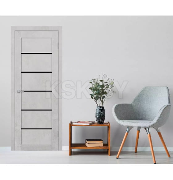 Дверное полотно ST8 Бетон белый,стекло черное  2000х900х35мм