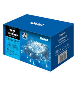 Гирлянда светодиодная со статическим свечением 10м (соединяемая)120 светодиодов, белый свет ULD-S1000-120-SWK WHITE IP67 Uniel