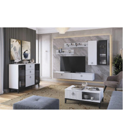 Комод "Шарлиз" с 2 стеклянными дверками (белое сияние/белый снег) МЛК 630-0431-05