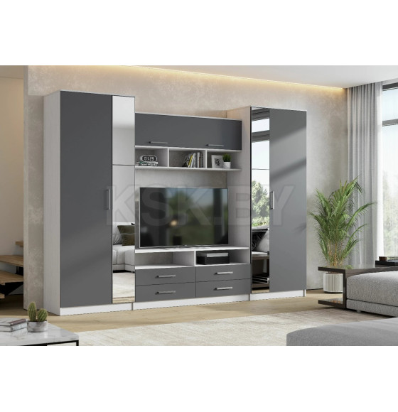 Гостиная Палермо-7 (анкор белый/графит) Астрид-мебель ЦРК.ПЛР.07 (ЦРК.ПЛР.07 б/графит) 