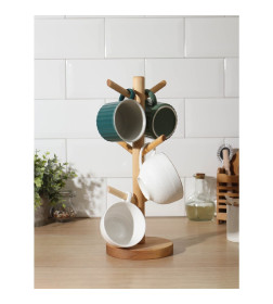 Подставка деревянная для кружек (d=13×1.8 см, h34 см, вешалка 6.5 см) берёза Adelica