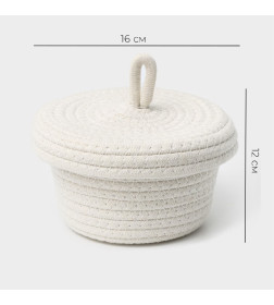 Корзина для хранения «Белл», плетёная, ручной работы, с крышкой, хлопок, 16×16×12 см, белая LaDо́m