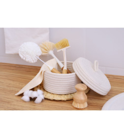 Корзина для хранения «Белл», плетёная, ручной работы, с крышкой, хлопок, 16×16×12 см, белая LaDо́m