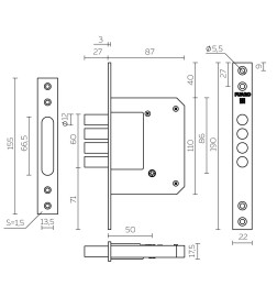 Замок врезной Fuaro крестообразный X200-4MF/PB латунь