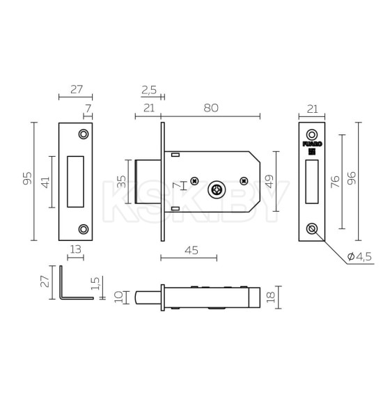 Замок врезной Fuaro крестообразный X200 F CP хром (15368) 