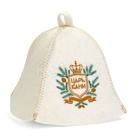 Шапка для бани вышивка "Царь Бани", белая 10939023 (10939023) 