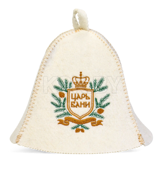 Шапка для бани вышивка "Царь Бани", белая 10939023 (10939023) 