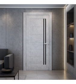 Дверное полотно Амати 26 700х2000, Экошпон,Бетон снежный,стекло черное