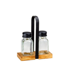 Набор банок для специй стеклянных (2 шт) 75 мл/4*4*9,5 см на подставке 14703