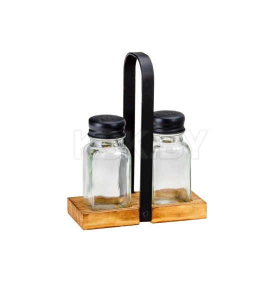 Набор банок для специй стеклянных (2 шт) 75 мл/4*4*9,5 см на подставке 14703 (14703) 