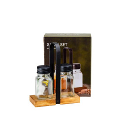 Набор банок для специй стеклянных (2 шт) 75 мл/4*4*9,5 см на подставке 14703
