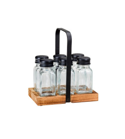 Набор банок для специй стеклянных (6 шт) 75 мл/4*4*9,5 см на подставке 14704