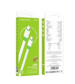 Кабель BX89 Union 60W USB Type-C to Type-C бело зеленый 1м.