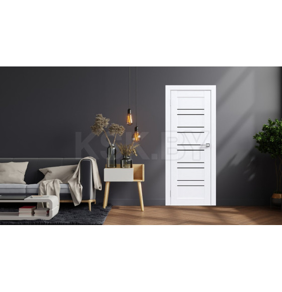 Дверь межкомнатная Амати 25 700х2000, Экошпон,Бьянко,стекло черное