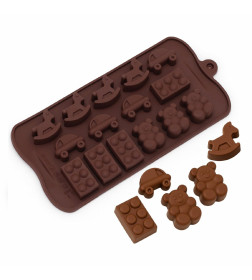 Форма для конд. украшений 15 ячеек 21х11х1,5 см (3,5х2 см) "Детские игрушки", цвет МИКС