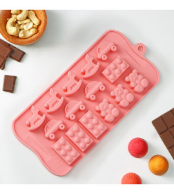 Форма для конд. украшений 15 ячеек 21х11х1,5 см (3,5х2 см) "Детские игрушки", цвет МИКС