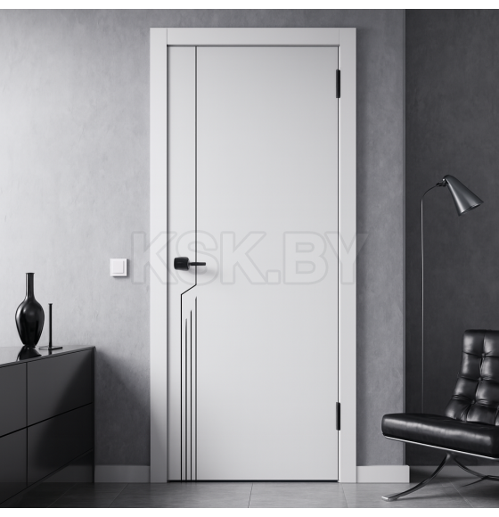 Дверное полотно Geometrica DM1 ДГ Айс,кромка ABS черная 2000х700х38мм