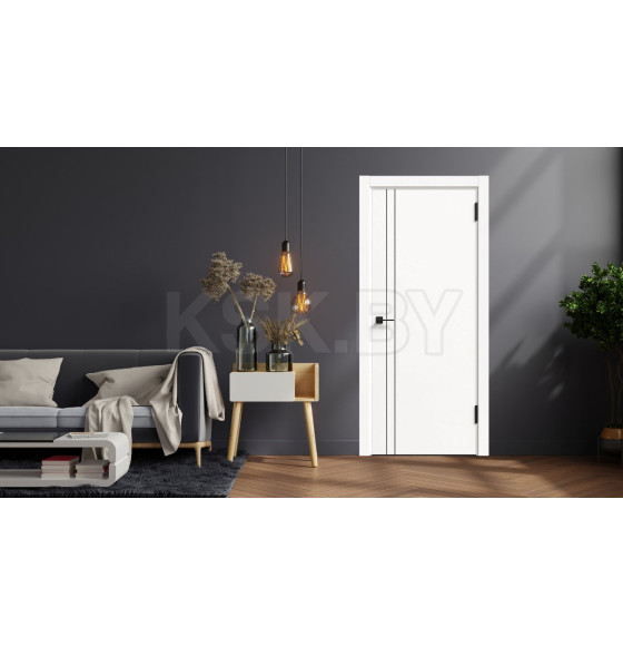 Дверное полотно Geometrica KM2 ДГ Айс,кромка ABS черная 2000х600х38мм