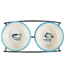 Миски Mr.Kranch на подставке для собак и кошек двойные 2x290 мл fish&chips, голубые