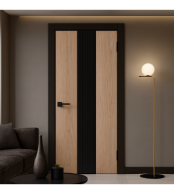 Дверное полотно Geometrica РМ2 ДГ Стронг Черный/ Шампань,кромка ABS черная 2000х900х38мм