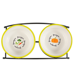 Миски Mr.Kranch на подставке для собак и кошек двойные 2x290 мл летние овощи, салатовые