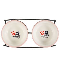 Миски Mr.Kranch на подставке для собак и кошек двойные 2x290 мл с лапкой, розовые