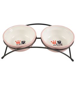 Миски Mr.Kranch на подставке для собак и кошек двойные 2x290 мл с лапкой, розовые