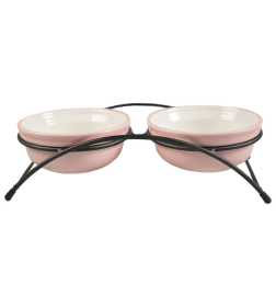 Миски Mr.Kranch на подставке для собак и кошек двойные 2x290 мл с лапкой, розовые