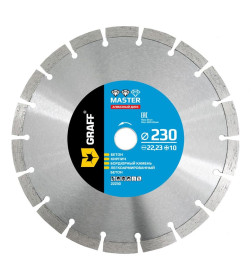 Алмазный диск по бетону и камню  230x10x2,6x22,23 мм Master GRAFF (горячее прессование) 22230
