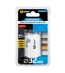 Биметаллическая коронка по металлу 32 мм GRAFF в блистере 108032