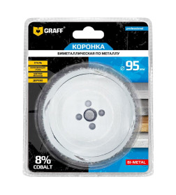 Биметаллическая коронка по металлу 95 мм GRAFF в блистере 108095