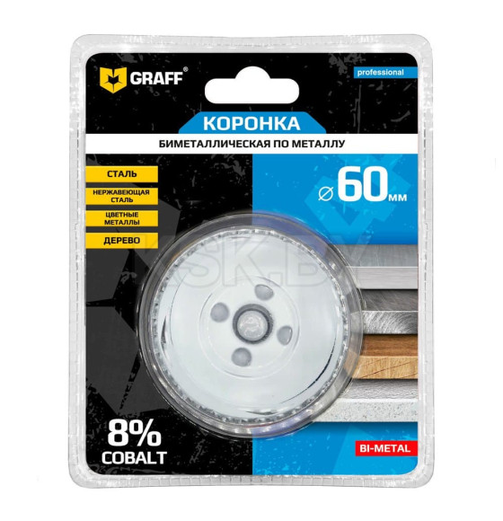 Биметаллическая коронка по металлу 60 мм GRAFF в блистере 108060 (108060) 